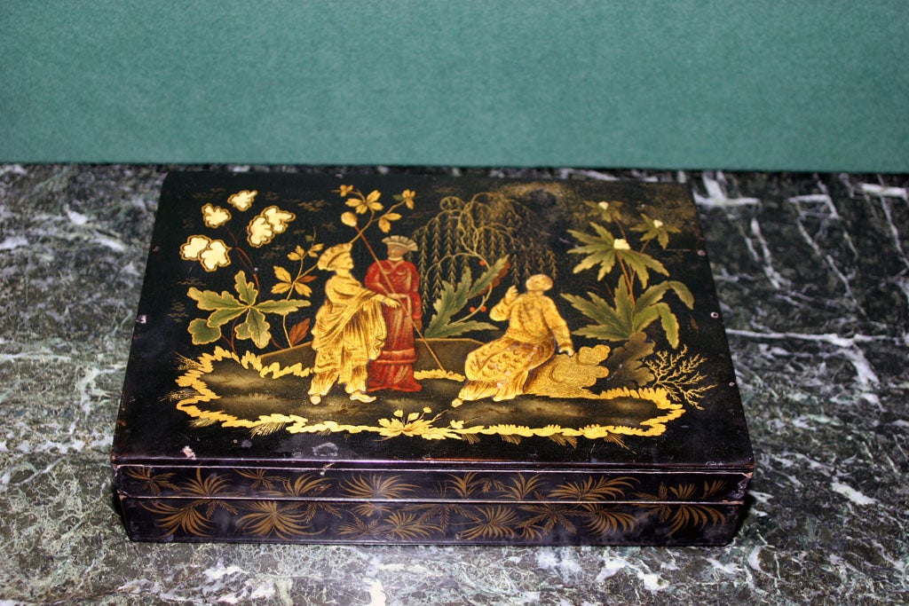 Chinioserie Polychrome and Gilt Decorated Card Box, French, circa 1815