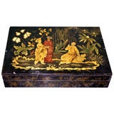 Antique Chinioserie Polychrome and Gilt Decorated Card Box, French, circa 1815