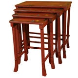 Set of 4 Red Laquer Japaned Nesting Tables