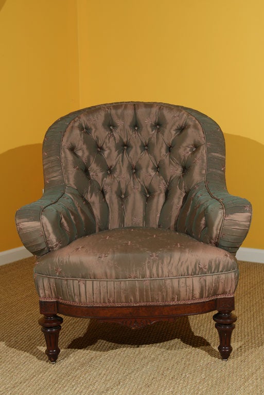 19th Century Late 19th century Fabulously Silk Upholstered Library Chair