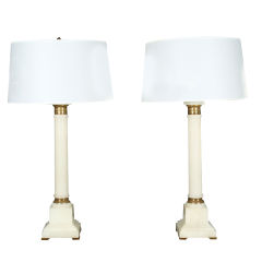 PAIR MARBRO Alabaster Column Lamps