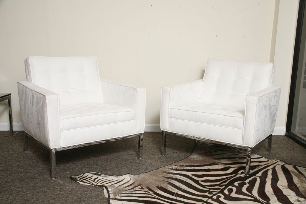 Elegant classic, these KNOLL chairs are ready for your space. Chrome base with new suede fabric