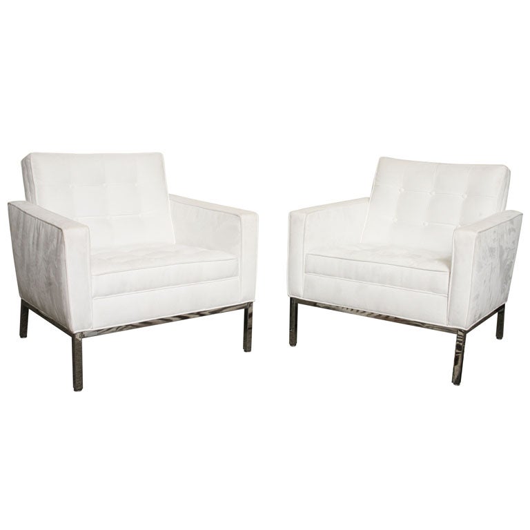 Pure White Ultra Suede Pair of Classic Chairs by KNOLL