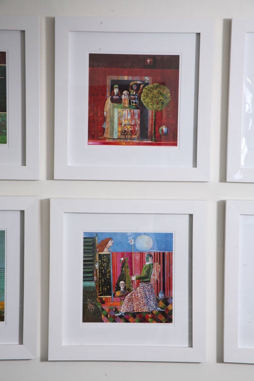 Set of 12 Framed Colorful Lithographs by Luigi Rincicotti