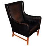 OLE WANSCHER BLACK LEATHER WINGBACK ARM CHAIR
