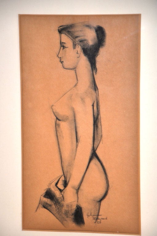 Danish REMARKABLE CHARCOAL NUDE BY JOHANNES HEDEGAARD, c. 1950 For Sale