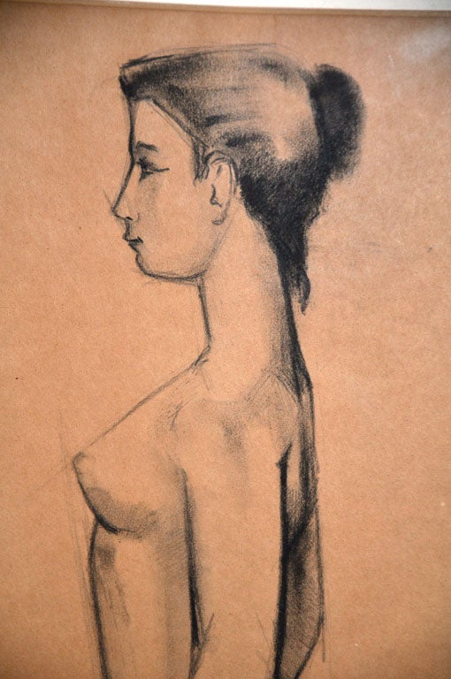 REMARKABLE CHARCOAL NUDE BY JOHANNES HEDEGAARD, c. 1950 In Excellent Condition For Sale In Los Angeles, CA