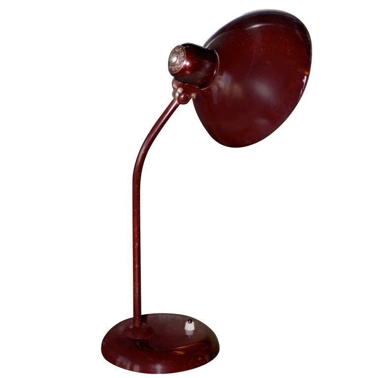 UNUSUAL RED KAISER IDELL DESK LAMP, c. 1940