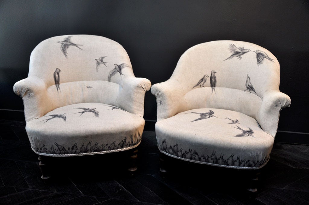 PETITE ANTIQUE FRENCH BERGERE CHAIRS AUGMENTED BY CONTEMPORARY ARTIST ERIC NASH