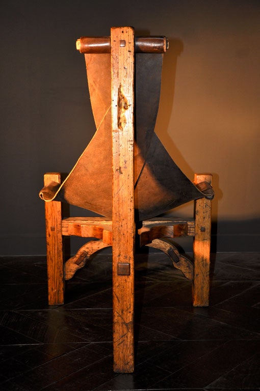 ARTS AND CRAFTS  3 LEGGED  LEATHER SLING CHAIR 1