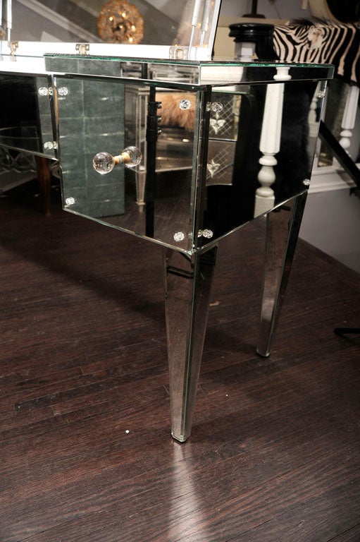 Modern Mirrored Flip-Top Vanity Desk For Sale