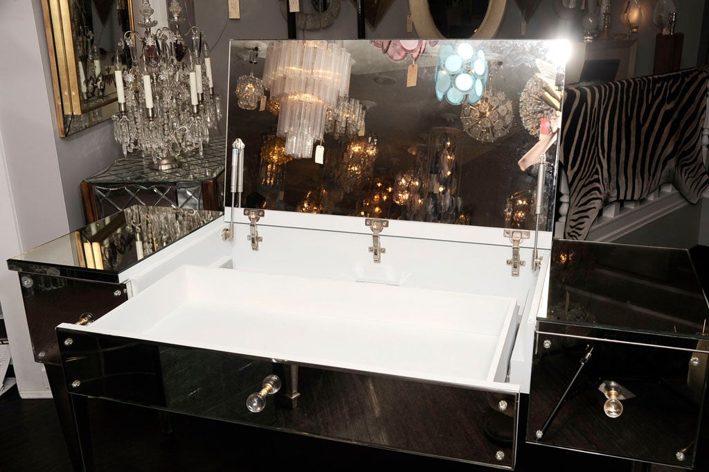 Contemporary Mirrored Flip-Top Vanity Desk For Sale