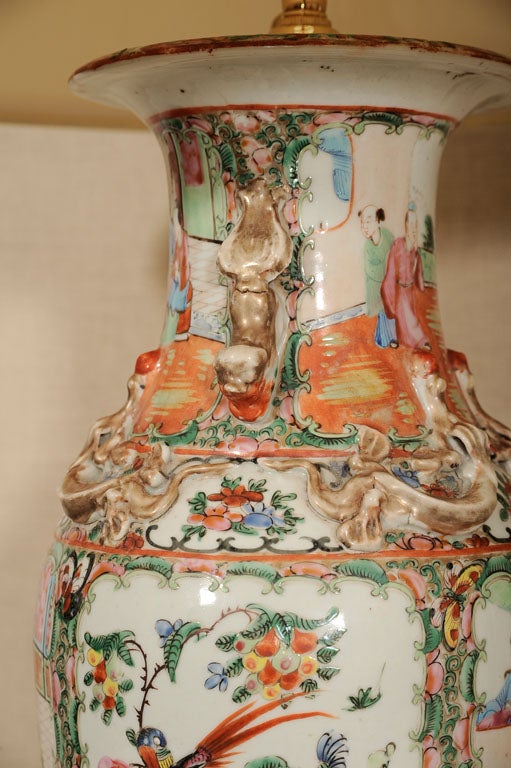Pair Chinese Famille Rose Vases, Now Wired as Lamps 3