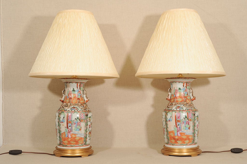 Pair Chinese Famille Rose Vases, Now Wired as Lamps 5