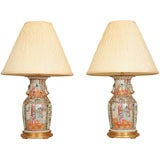 Pair Chinese Famille Rose Vases, Now Wired as Lamps