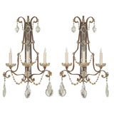 A Pair of Three Light Crystal Sconces