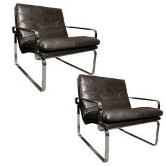 A Pair of  Danish Leather Arm Chairs by Jorgen Lund