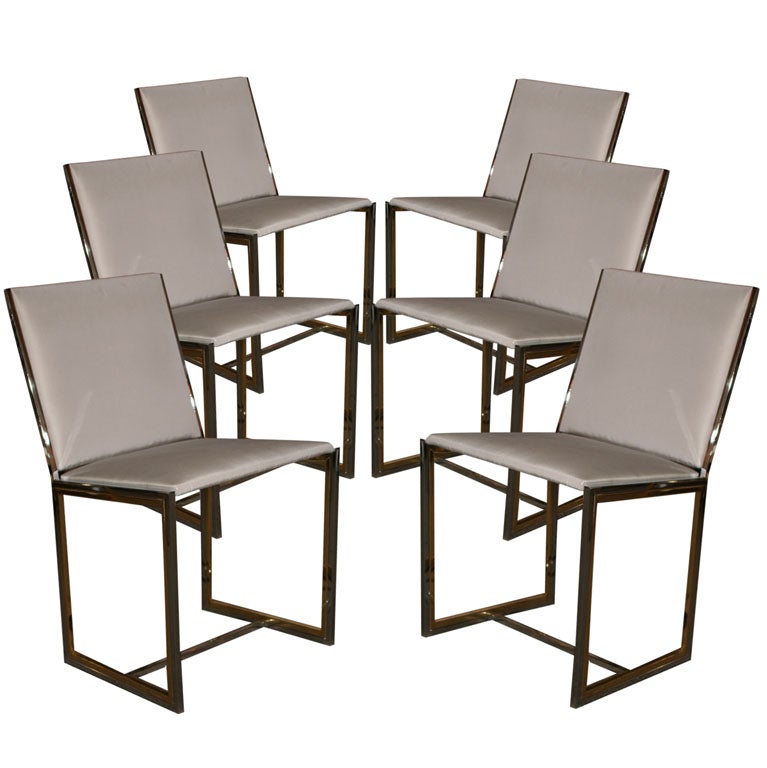 Set of 6 Brass and Chrome Sidechairs