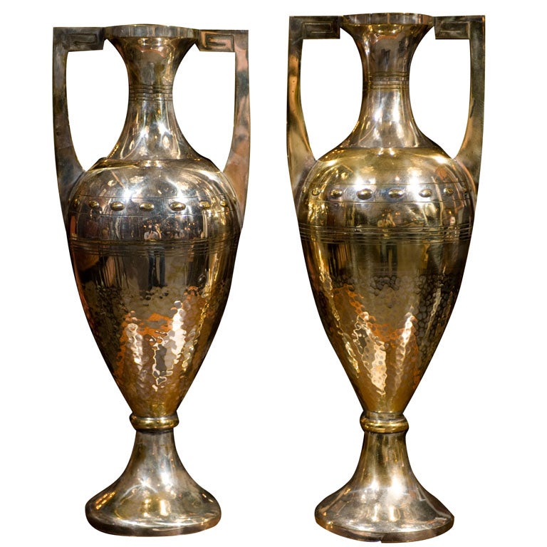 Pr. Arts and Crafts Silverplate Urns For Sale