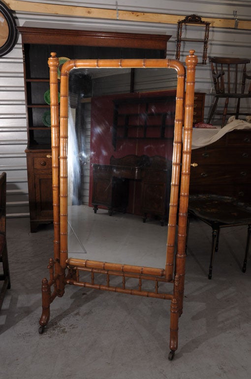 English Faux Bamboo Cheval Mirror (on Casters)