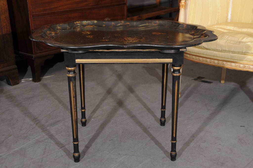 English Tray Table of Japan-Lacquered Papier Mache (Tray on Stand)