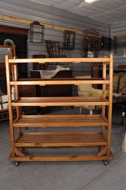 French Rolling Trolley (Display Cart) with Slatted Shelves of Long Pine