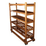 Antique Rolling Trolley (Display Cart) with Slatted Shelves of Long Pine