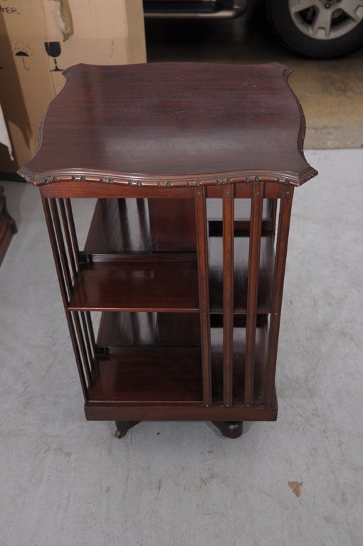 English Edwardian-Era Revolving Book Stand of Mahogany (on Casters)