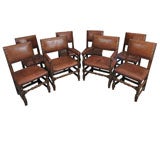 Set of (8) Turned Oak and Leather Chairs with Brass Nail Trim