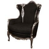 Retro Carved Silver Leaf Parlor Wing Chair