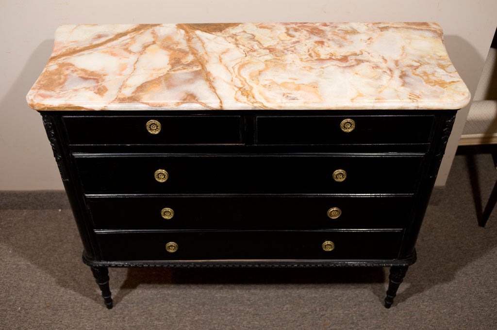 Louis XVI Style Ebonized Marble Top Commode