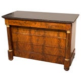 French Empire Flame Mahogany Marble Top Commode