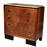 French Art Deco Marble Top Exotic Walnut  Dresser/Commode