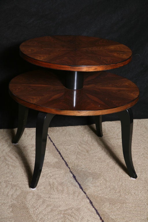 French Art Deco 2 Tier Exotic Walnut Occasional Table