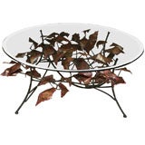 Brutalist Sculptured Metal Leaves Coffee Table