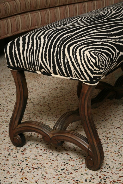 Louis XIV Carved Walnut French Bench in Zebra