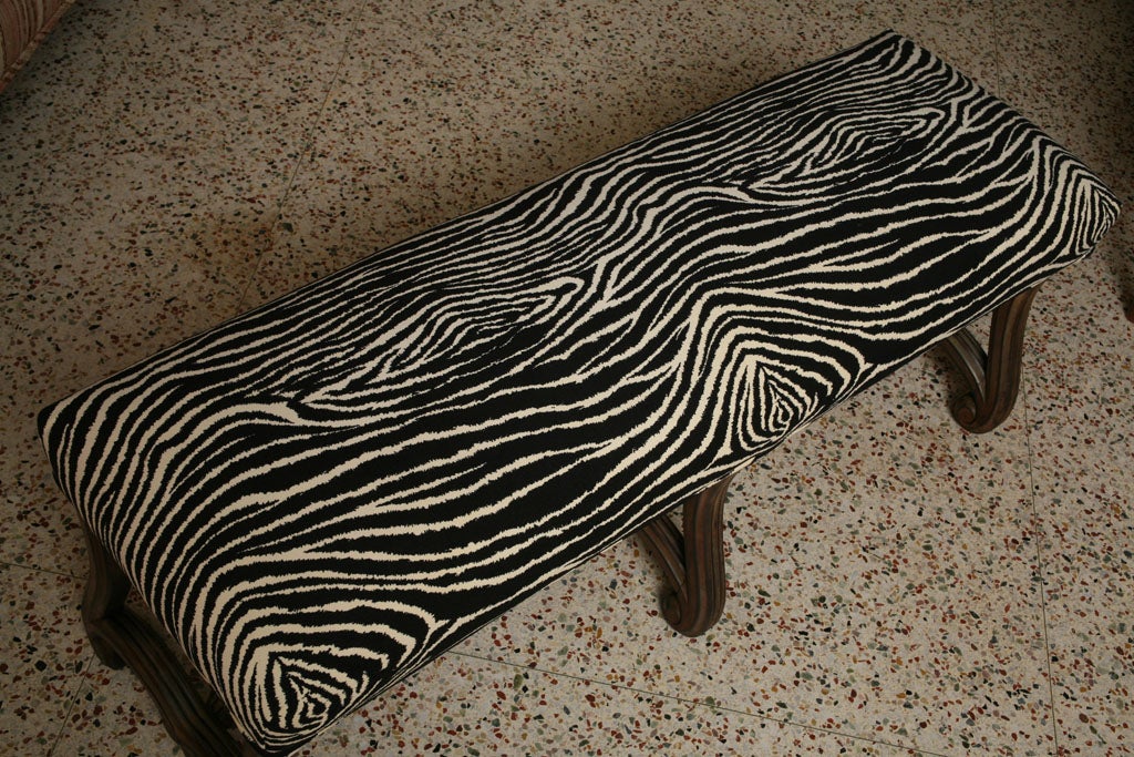 Carved Walnut French Bench in Zebra 1