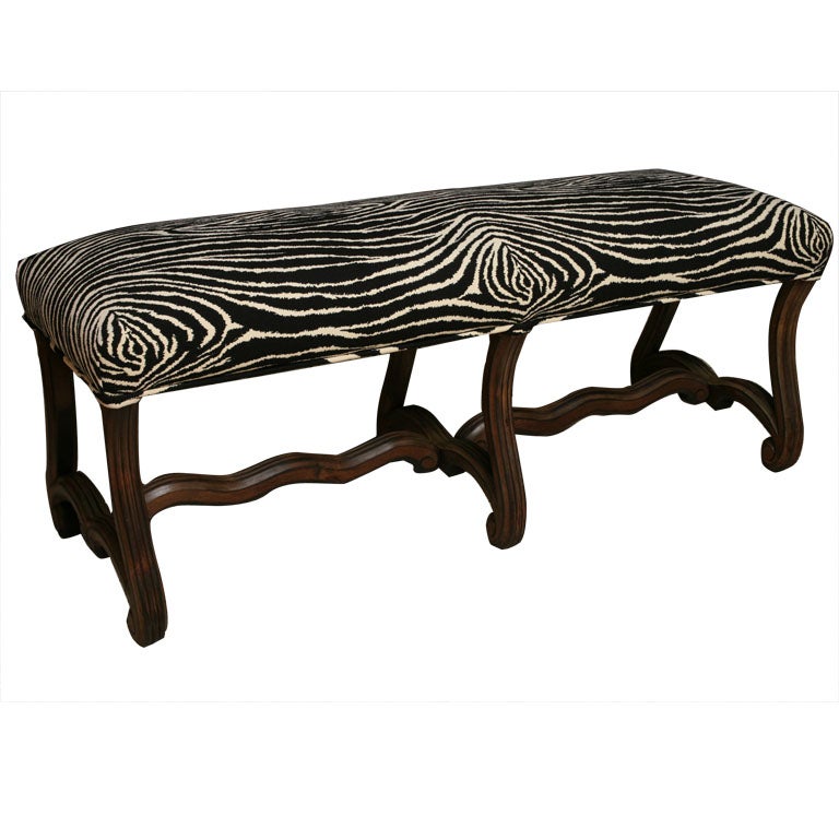 Carved Walnut French Bench in Zebra