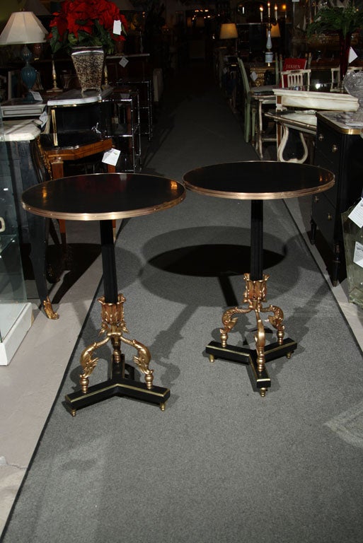 Pair of Jansen Ebonized and Bronze Mounted Gueridons