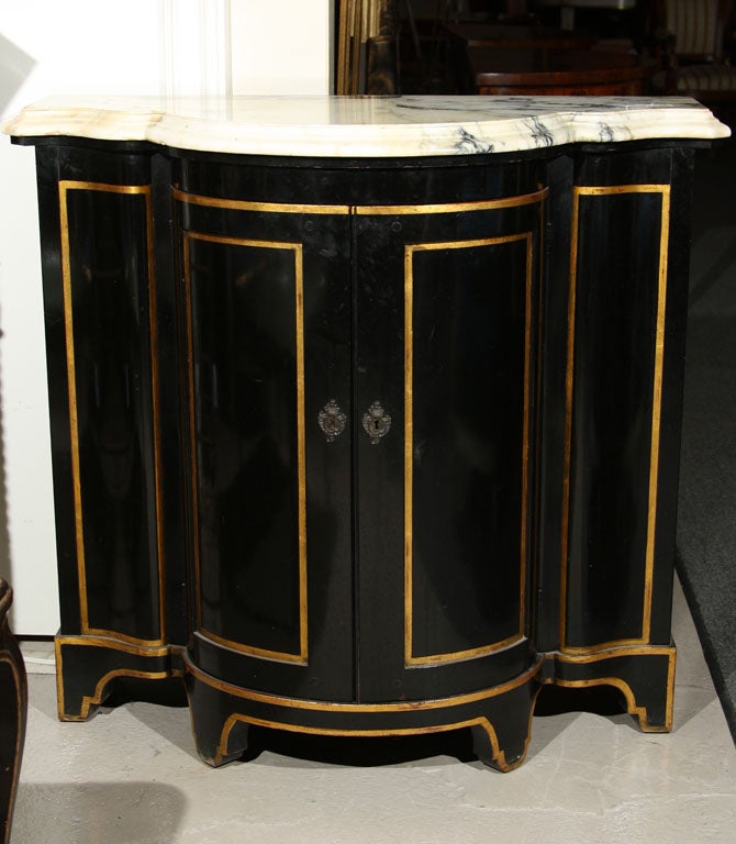 Stamped Jansen Ebonized Bow Front Commode