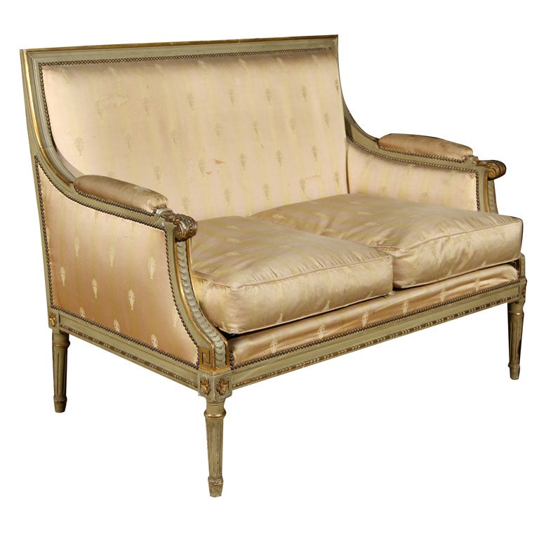 Painted and Parcel Gilded Marquise Settee with Silk Upholstery by Maison Jansen