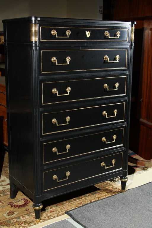 Stamped Jansen ebonized with bronze tall chest of drawers
