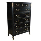 Stamped Jansen ebonized with bronze tall chest of drawers