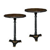 Pair of Ebonized Jansen Side Table with Gilt Glass Mirrored Tops