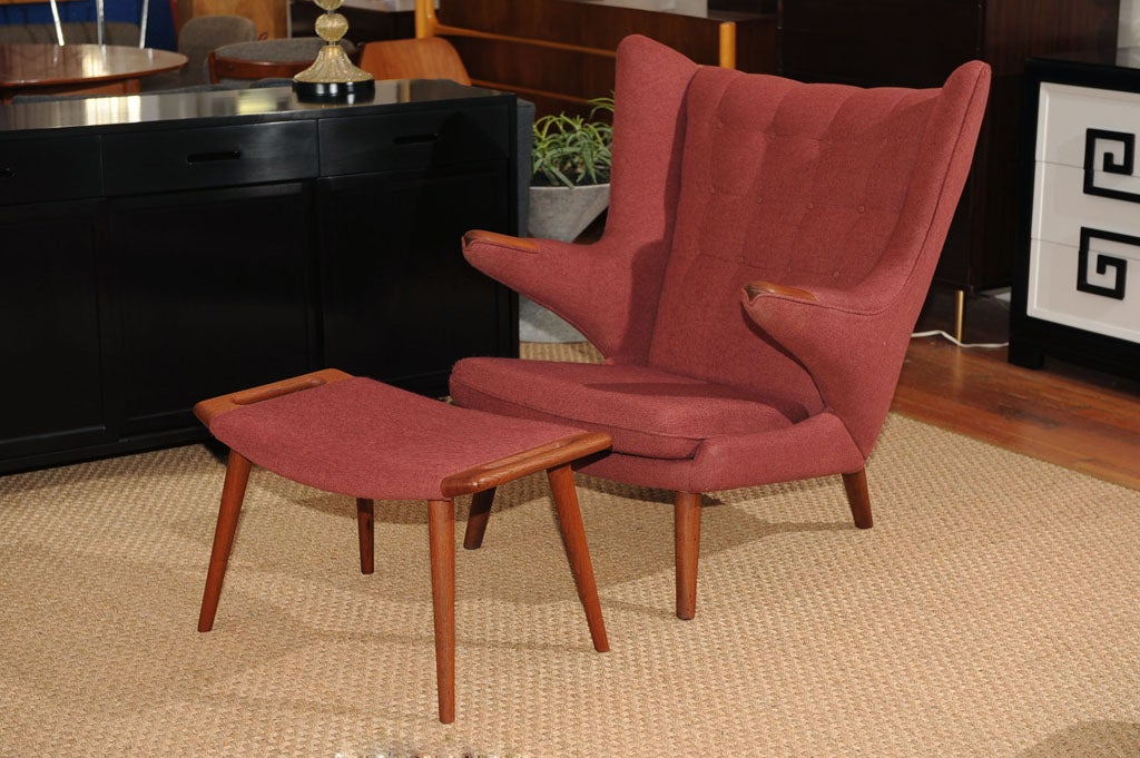 Hans Wegner Papa Bear chair and ottoman in excellent original condition.