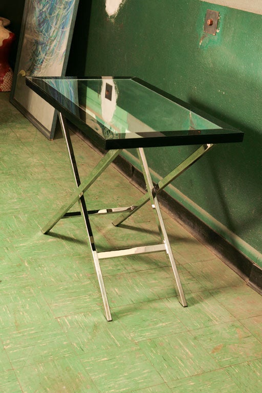Vintage 70's Mirror and Black Glass Tables In Good Condition For Sale In Hudson, NY