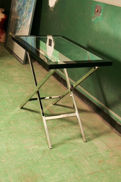 Vintage 70's Mirror and Black Glass Tables For Sale at 1stDibs