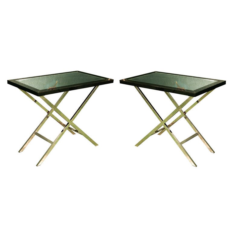 Vintage 70's Mirror and Black Glass Tables For Sale at 1stDibs