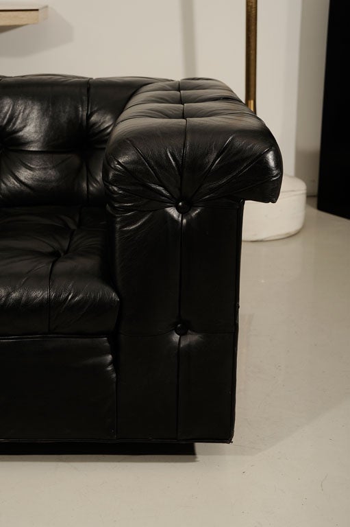 Luxurious black leather sofa by Edward Wormley. The soft supple leather is still in great condition on this roomy comfortable couch.