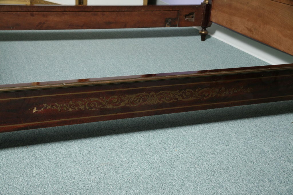 A 19th c. Antique Mahogany French bed with Brass inlay For Sale 3